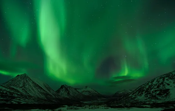 Picture the sky, stars, mountains, night, Northern lights