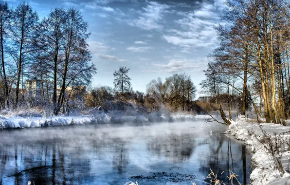 Winter, the sky, water, frost