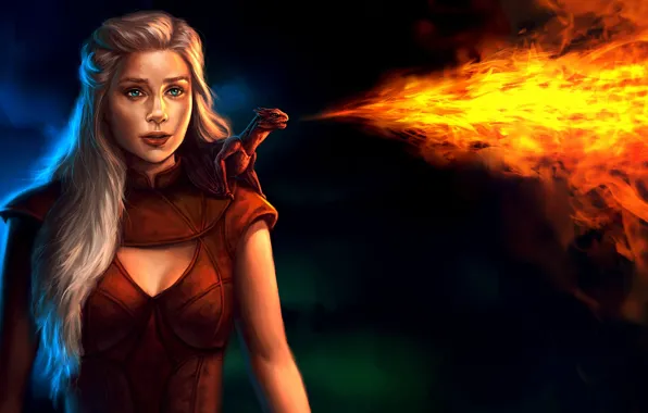 Picture girl, fire, dragon, art, Game of Thrones