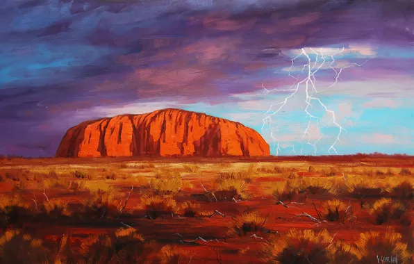 The storm, desert, mountain, Australia, art, artsaus, Uluru, uluru