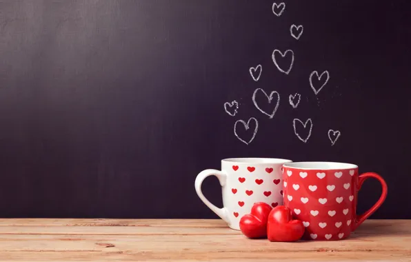 Picture table, background, wall, Board, two, heart, Cup, hearts