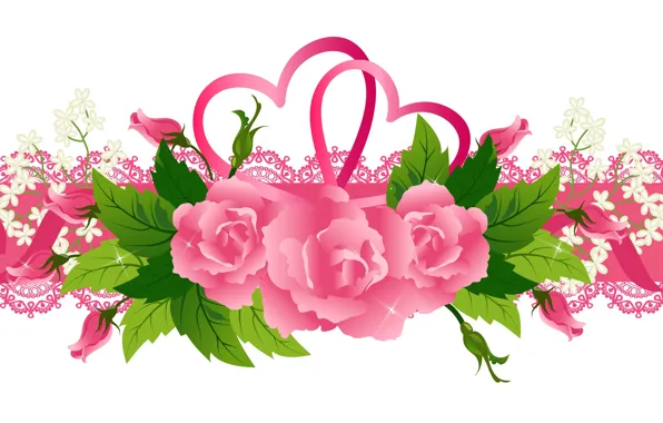 Flowers, background, roses, tape, Valentine's day