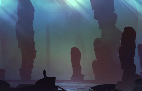 Figure, Rocks, The world, Silhouette, Landscape, Art, Fiction, Landscapes