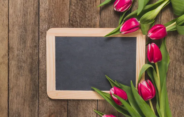 Flowers, Board, frame, tulips, pink, fresh, wood, pink