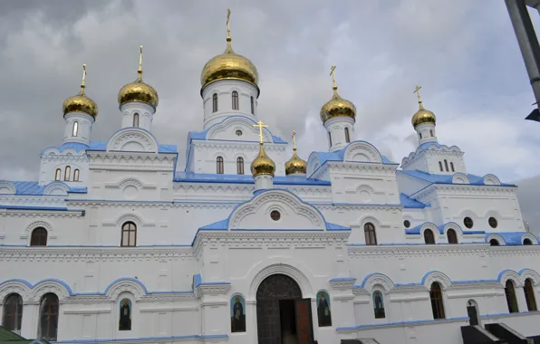 White, blue, temple, architecture, dome, the Church, skete