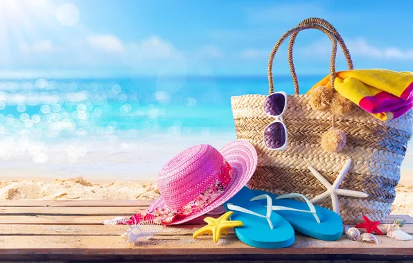 Beach, summer, stars, stay, hat, glasses, shell, summer