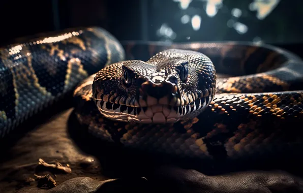 Look, Snake, Eyes, Face, Reptile, The dark background, Animal, Front