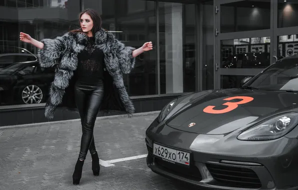 Machine, auto, girl, pose, model, Porsche, coat, Anton Kharisov