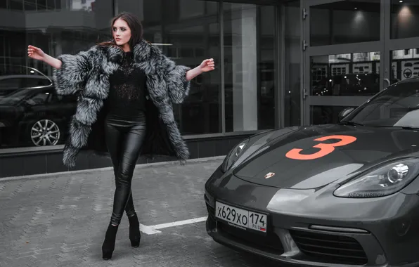 Picture machine, auto, girl, pose, model, Porsche, coat, Anton Kharisov