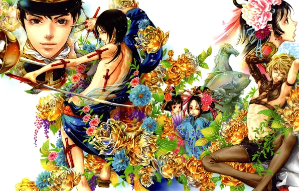 Picture look, girl, flowers, weapons, anime, art, We're Not Them, Adekan