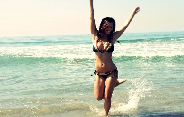 Sea, swimsuit, girl, happiness, smile, horizon, beautiful