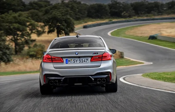 Grey, track, BMW, sedan, rear view, 4x4, 2018, four-door