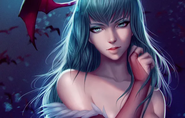 Girl, face, hands, Morrigan, Darkstalkers