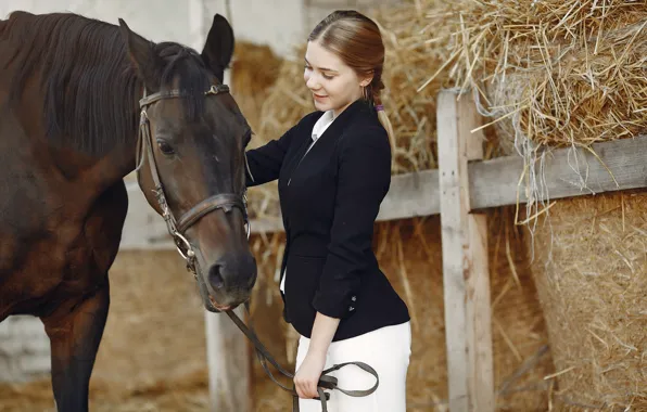 Look, girl, pose, smile, horse, horse, the fence, blonde