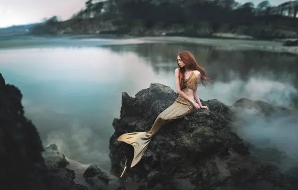 Picture girl, mermaid, pond