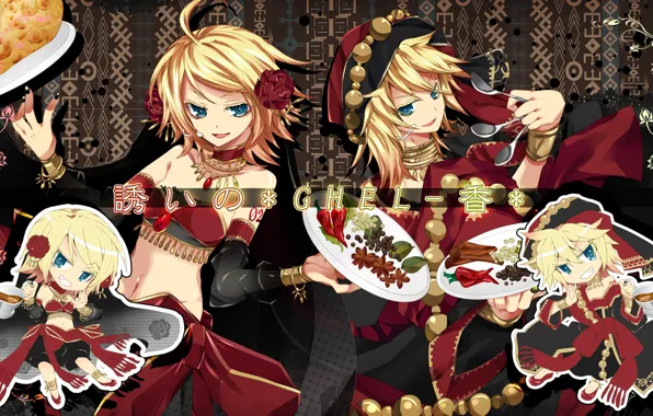 Girl, flowers, food, guy, two, Vocaloid, Vocaloid, spoon