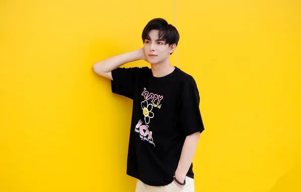 China, yellow background, chinese actor, Wang Hao Xuan, Wang Hao Xuan, cute