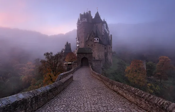 Autumn, fog, castle, Germany, haze, ELTZ
