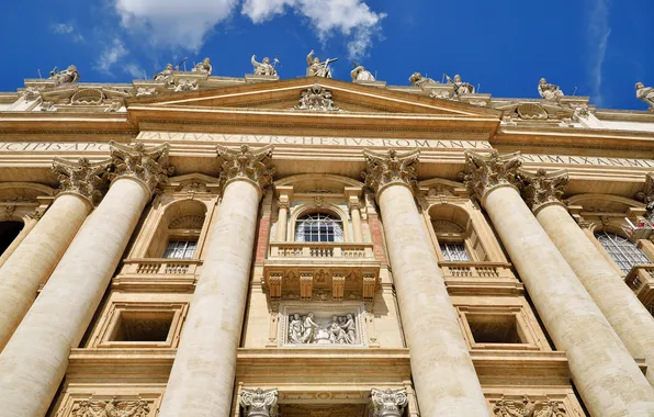 The sky, columns, statues, facade, The Vatican, St. Peter's Cathedral