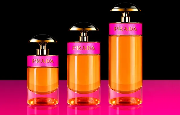 Black background, brand, bottles, Prada, Perfume