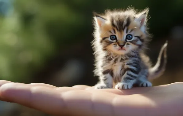Cat, look, light, pose, kitty, hand, baby, face