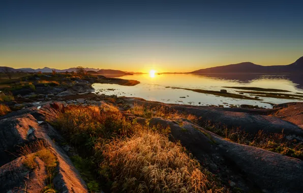 Picture autumn, sunset, mountains, lake, October