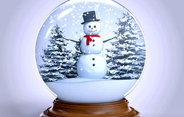 Picture snow, tree, ball, New Year, Christmas, snowman, winter, snow