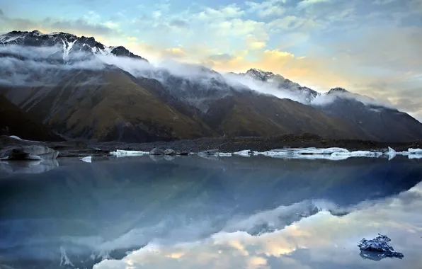 Mountains, tasman lake, Icebergs