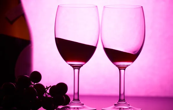 Wine, red, bottle, glasses, grapes