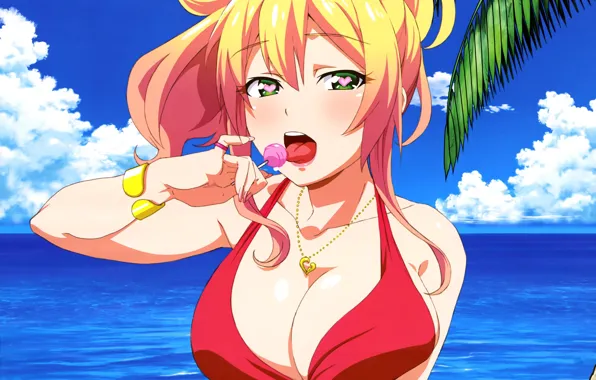 Kawaii, red, beach, long hair, boobs, woman, big, breast