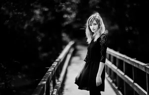 Portrait, bokeh, black and white