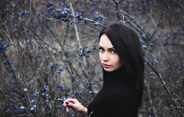 Look, girl, berries, brunette