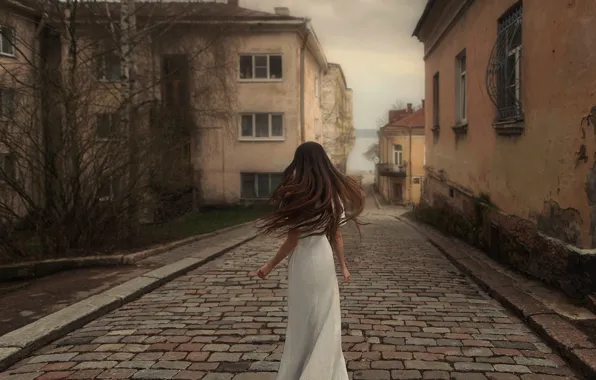 Girl, mood, dawn, street, model, portrait, home, dress