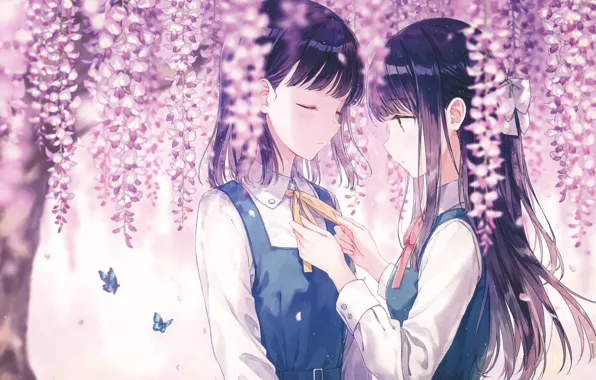Flowers, Girls, Butterfly, Form, Wisteria