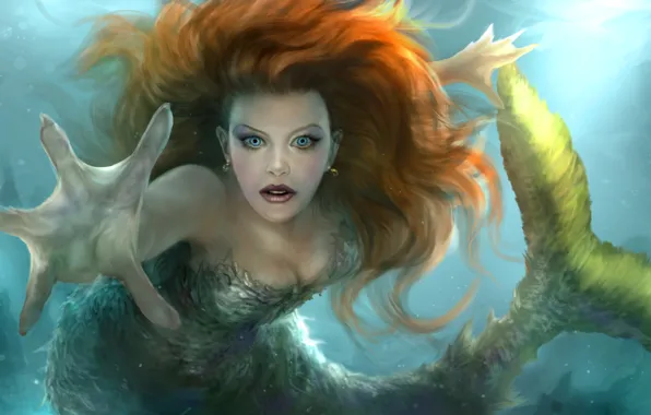 Look, water, hair, mermaid, hand, art, tail, fantasy