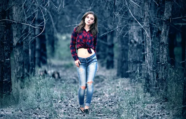 Girl, nature, beautiful, model, jeans, sweet, brunette