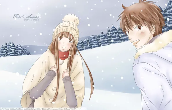 Winter, anime, art, two, kimi ni todoke