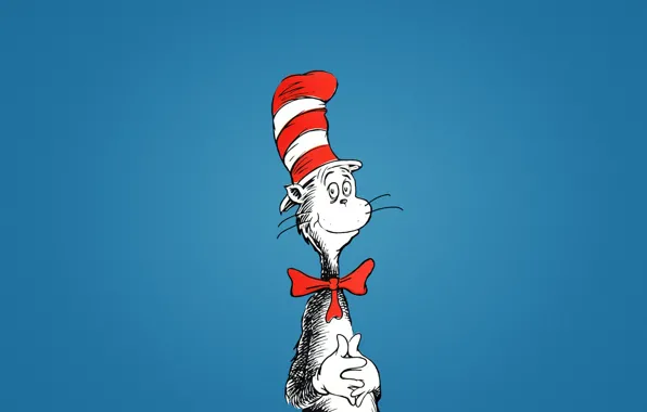 Red, butterfly, hat, minimalism, bow, striped, blue background, dr seuss