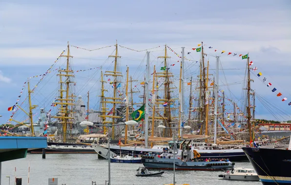 Ships, port, pierce, Netherlands, boats, flags, sailboats, Den Helder