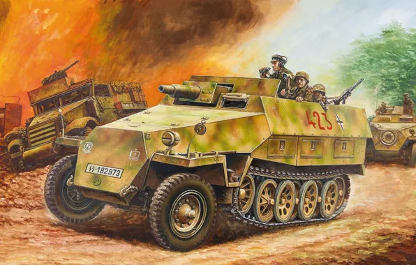 Germany, sau, APC, half-track, Self-propelled artillery, the Waffen-SS, Protection armored car, Waffen SS