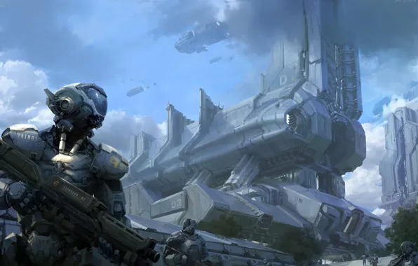 Picture clouds, metal, weapons, ships, robots, art, patrol
