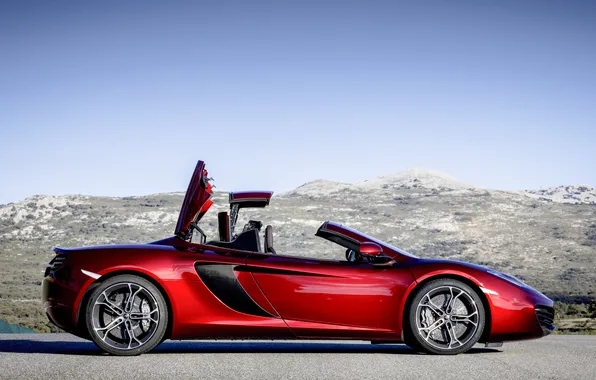 Picture roof, McLaren, supercar, red, side view, Spyder, MP4-12C