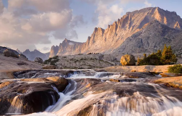 Mountains, river, stream, Wyoming, USA, Bridger-Teton, Fremont Peak