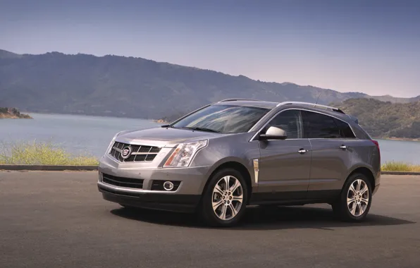 Picture Cadillac, Auto, Mountains, Lake, Machine, Grey, Day, SUV
