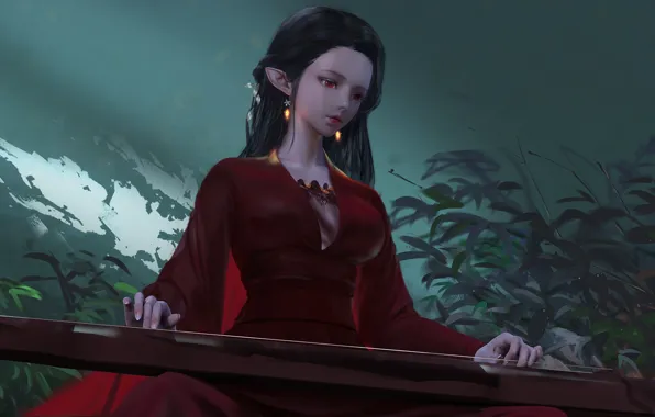 Fantasy, elf, plays, qin