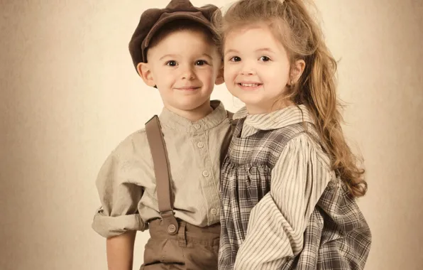 Children, retro, boy, Sepia, girl, girl, boy, children
