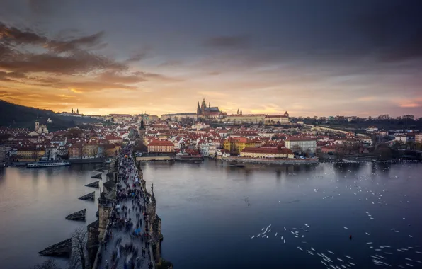 River, Prague, Czech Republic, Vltava, Charles bridge, St. Vitus Cathedral