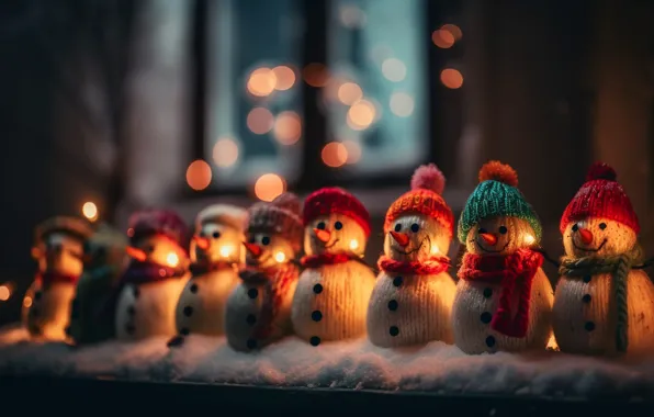 Winter, light, snow, night, lights, toys, window, Christmas
