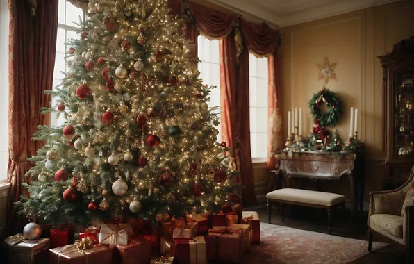 Decoration, room, tree, interior, Christmas, gifts, New year, Christmas