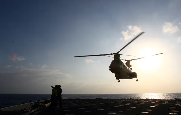 Sea, the sun, aviation, ship, the carrier, helicopter, America, USA